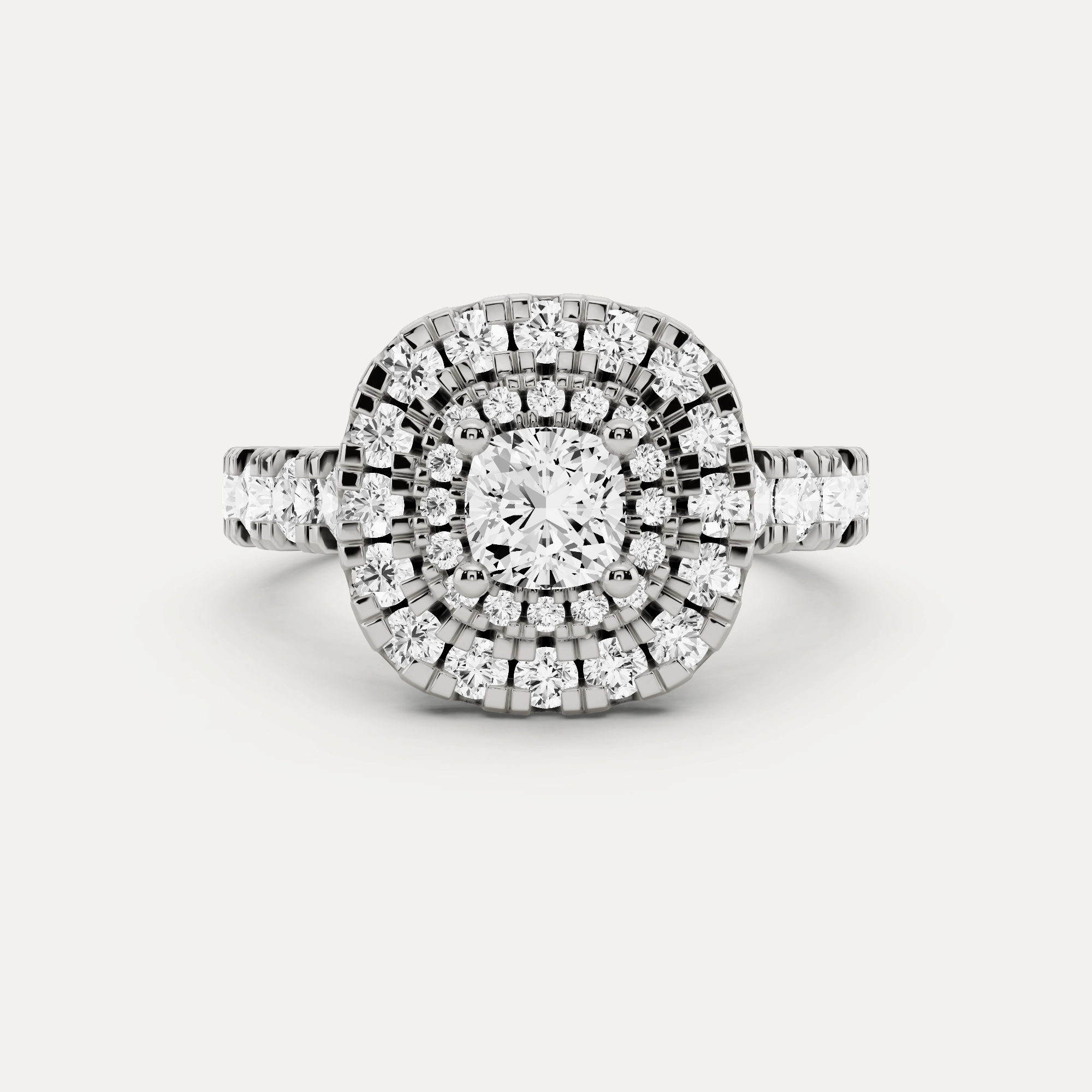 Delicate Sparkle 1 7/8 ctw Cushion Diamond Double Halo Engagement Ring