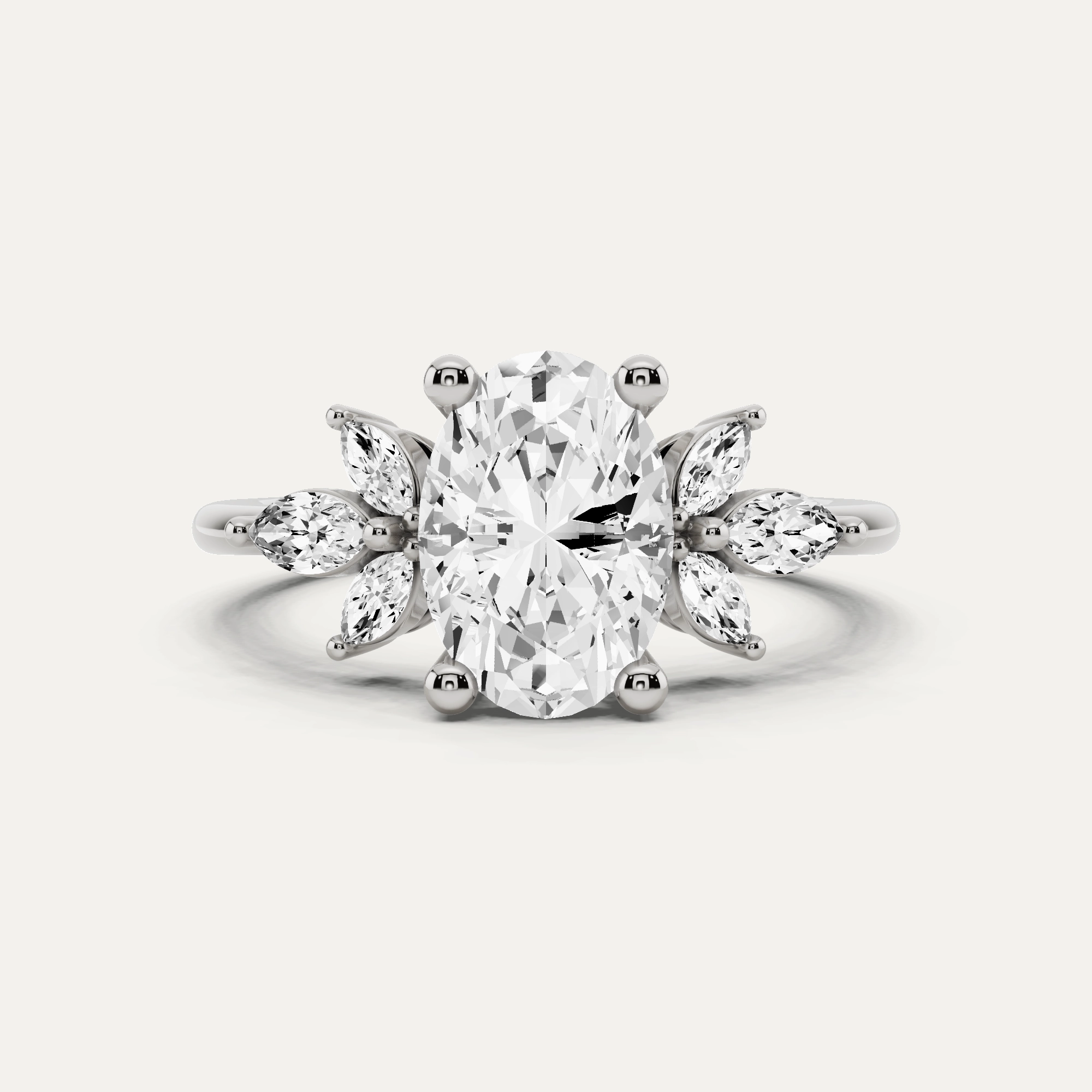 Editorial Look Everyday Accessory 1 7/8 ctw Oval Diamond Engagement Ring with Side Marquise