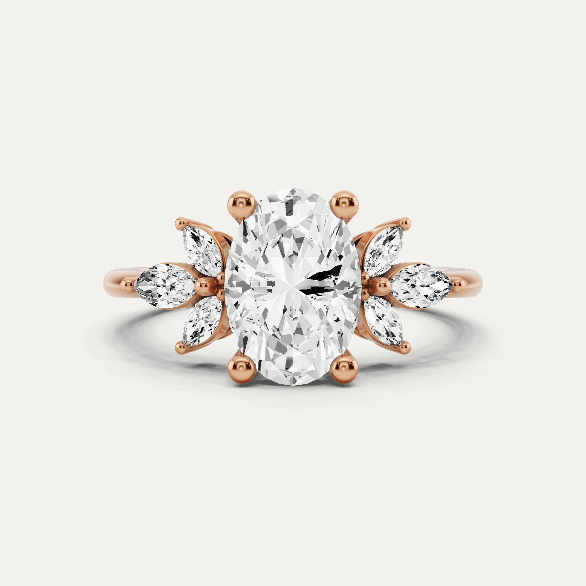 1 7/8 ctw Oval Diamond Engagement Ring with Side Marquise Bright Mood