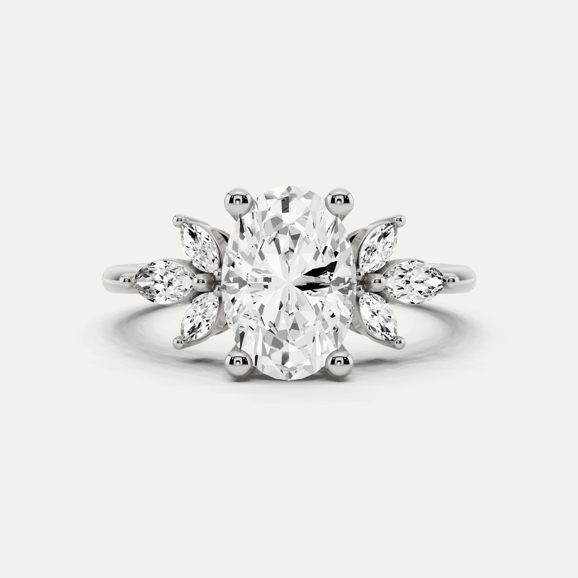 1 7/8 ctw Oval Diamond Engagement Ring with Side Marquise Fusion Form