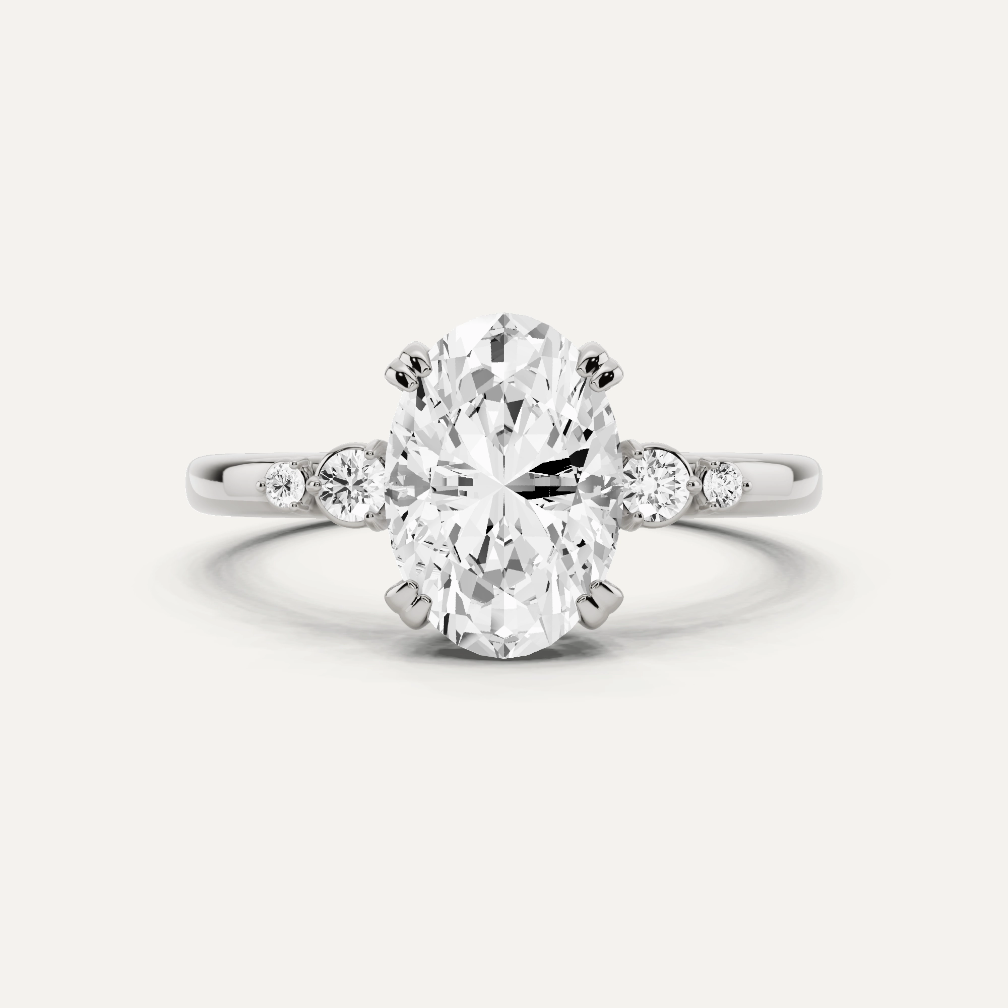Feminine Light Crisp Lines 1 7/8 ctw Oval Diamond Side Stone Engagement Ring