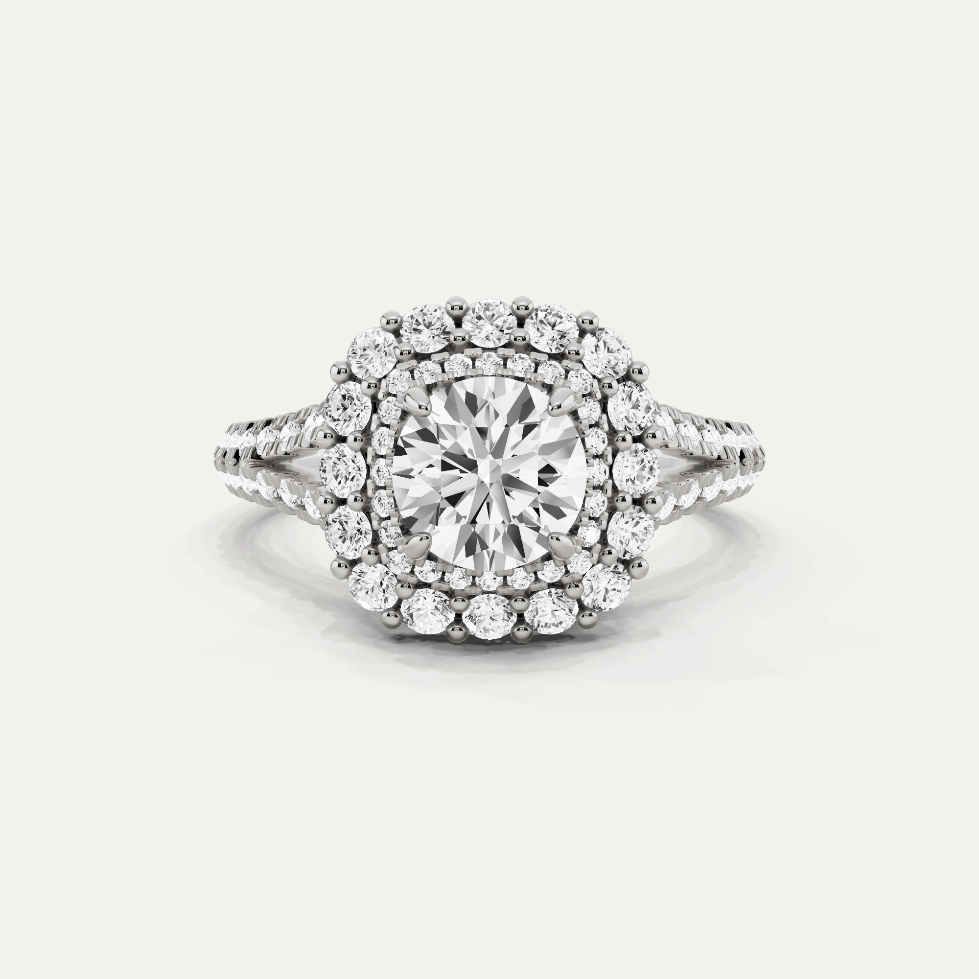 1 7/8 ctw Round Diamond Split Shank Double Square Halo Engagement Ring Classic Design Outdoor Light