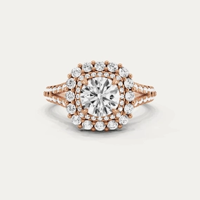 1 7/8 ctw Round Diamond Split Shank Double Square Halo Engagement Ring Graceful Glow