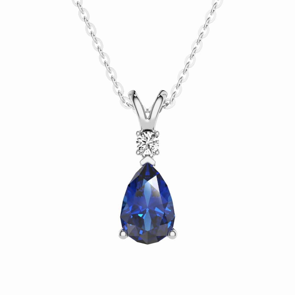 1.7 CT. Pear Blue Sapphire Solitaire Pendant with White Sapphire Office Gift