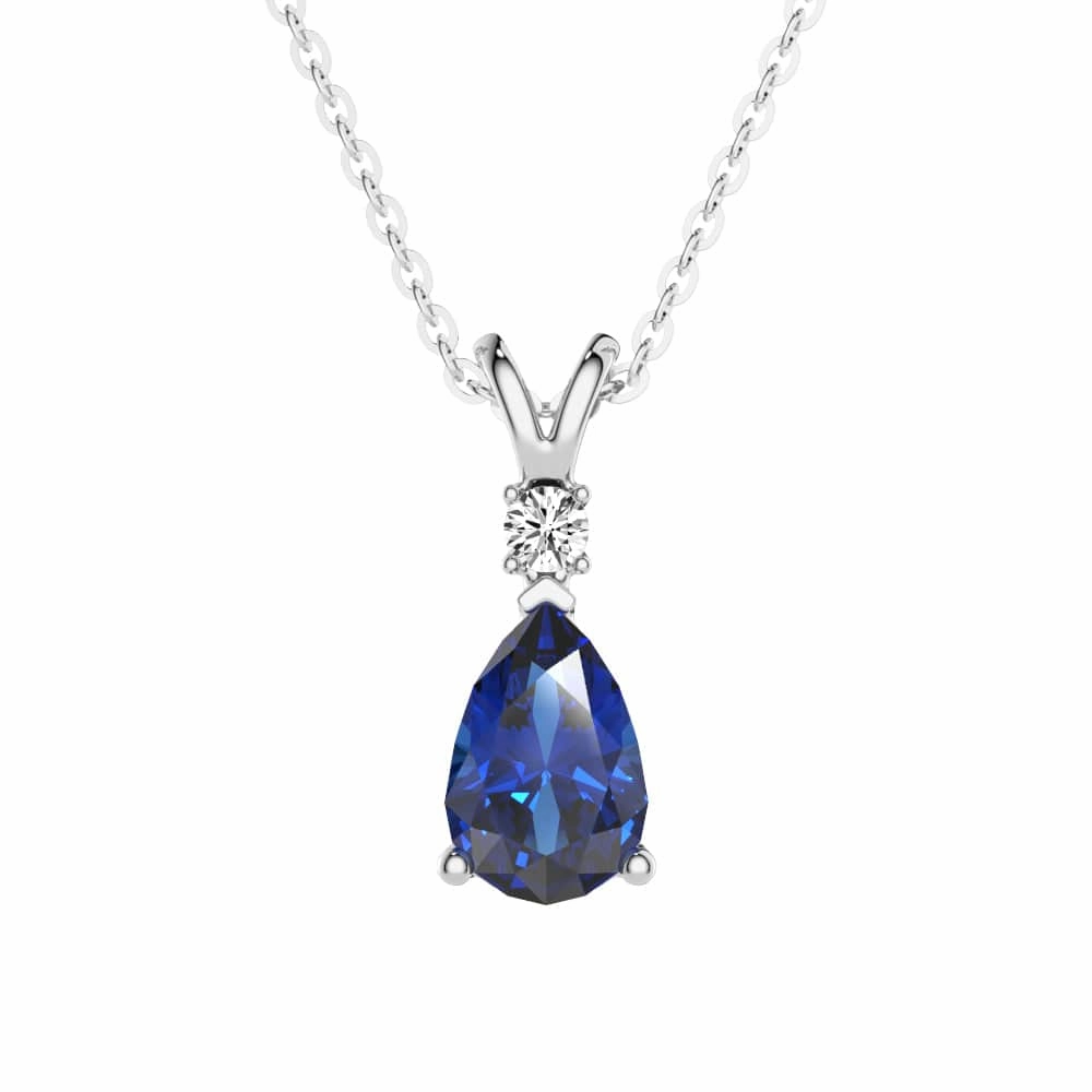 1.7 CT. Pear Blue Sapphire Solitaire Pendant with White Sapphire Millennium Adornment