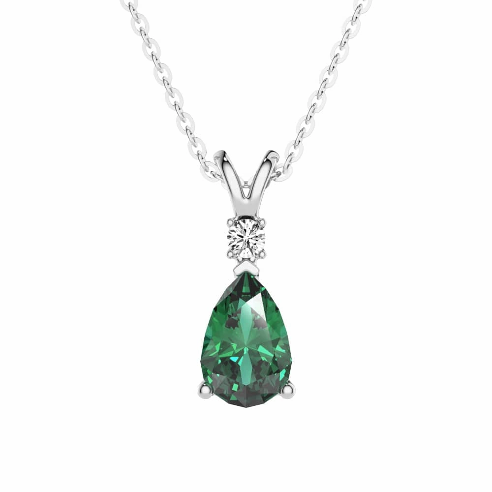 1.7 CT. Pear Shaped Emerald Solitaire Pendant with White Sapphire Colorful Design Jewelry