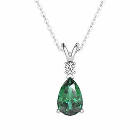 Chic Touch Party Charm Adornment 1.7 CT. Pear Shaped Emerald Solitaire Pendant with White Sapphire