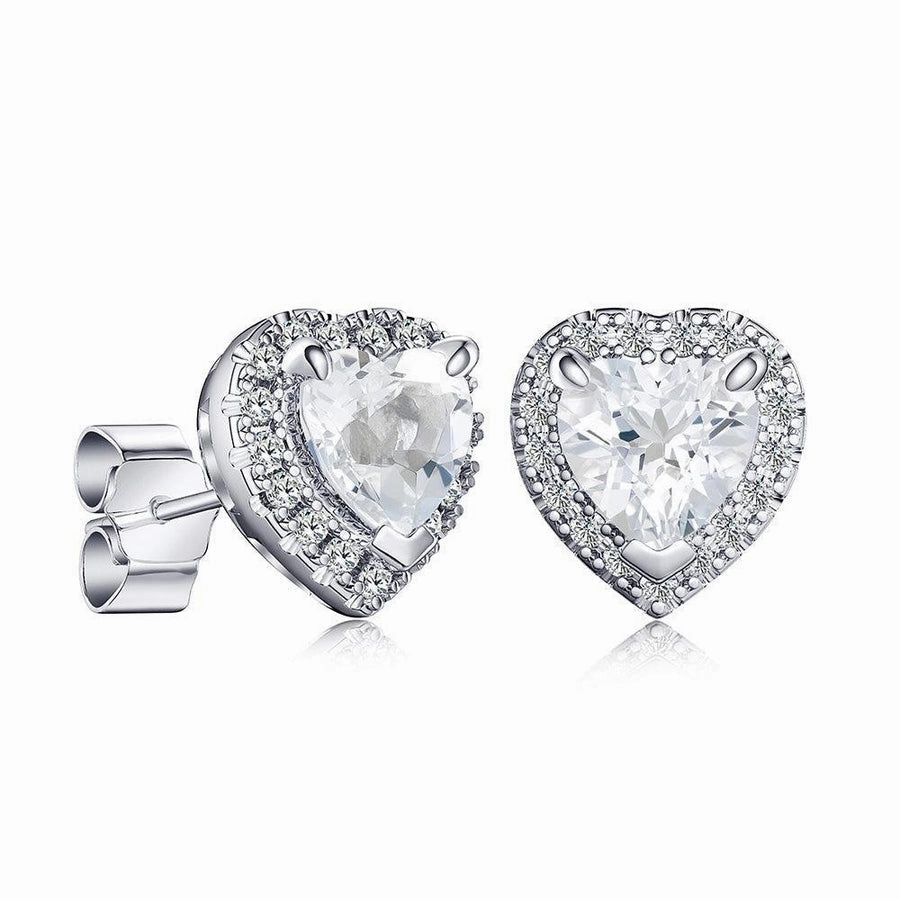 Retro Trinket 1 CT. Heart Shaped Birthstone Stud Earrings with Halo