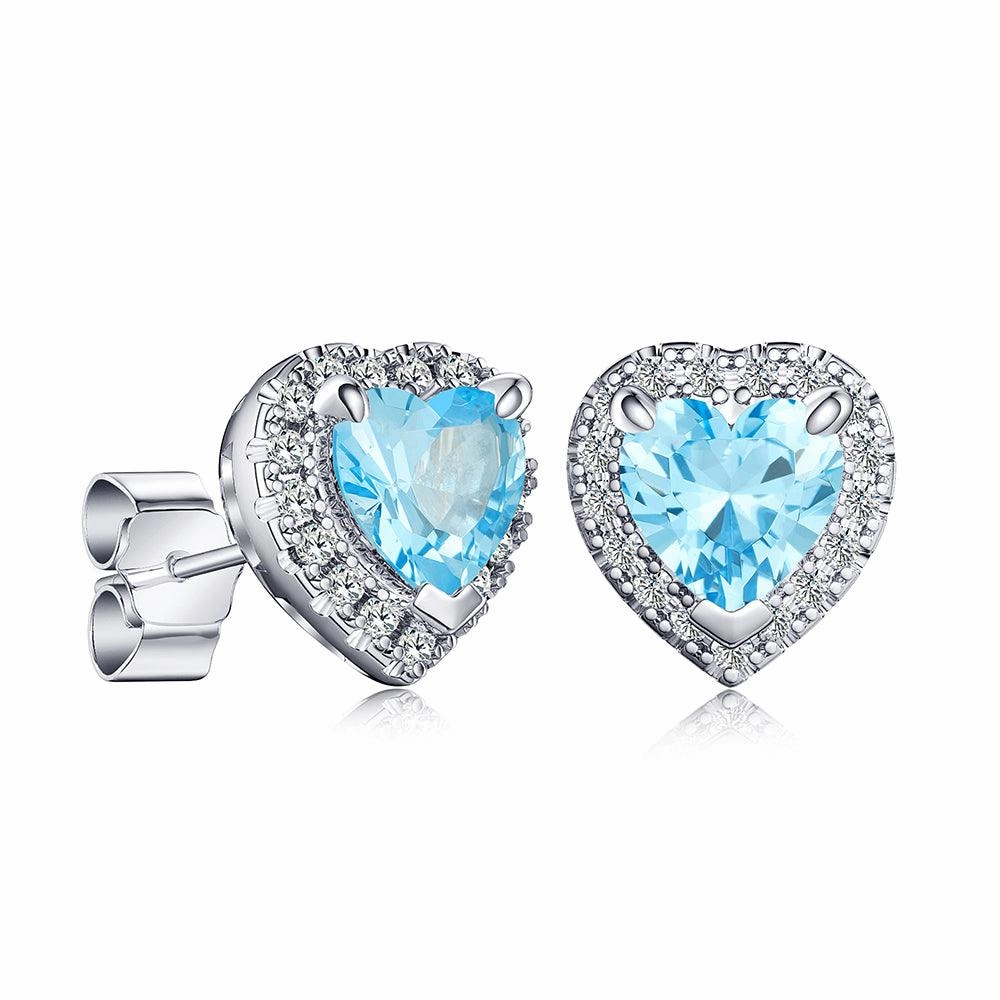 1 CT. Heart Shaped Birthstone Stud Earrings with Halo Stylish Detail
