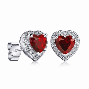 Elegant Trinket 1 CT. Heart Shaped Birthstone Stud Earrings with Halo