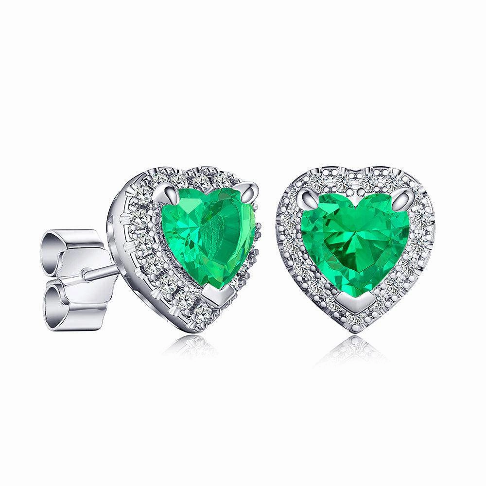1 CT. Heart Shaped Birthstone Stud Earrings with Halo Substantial Accent Unique Decor