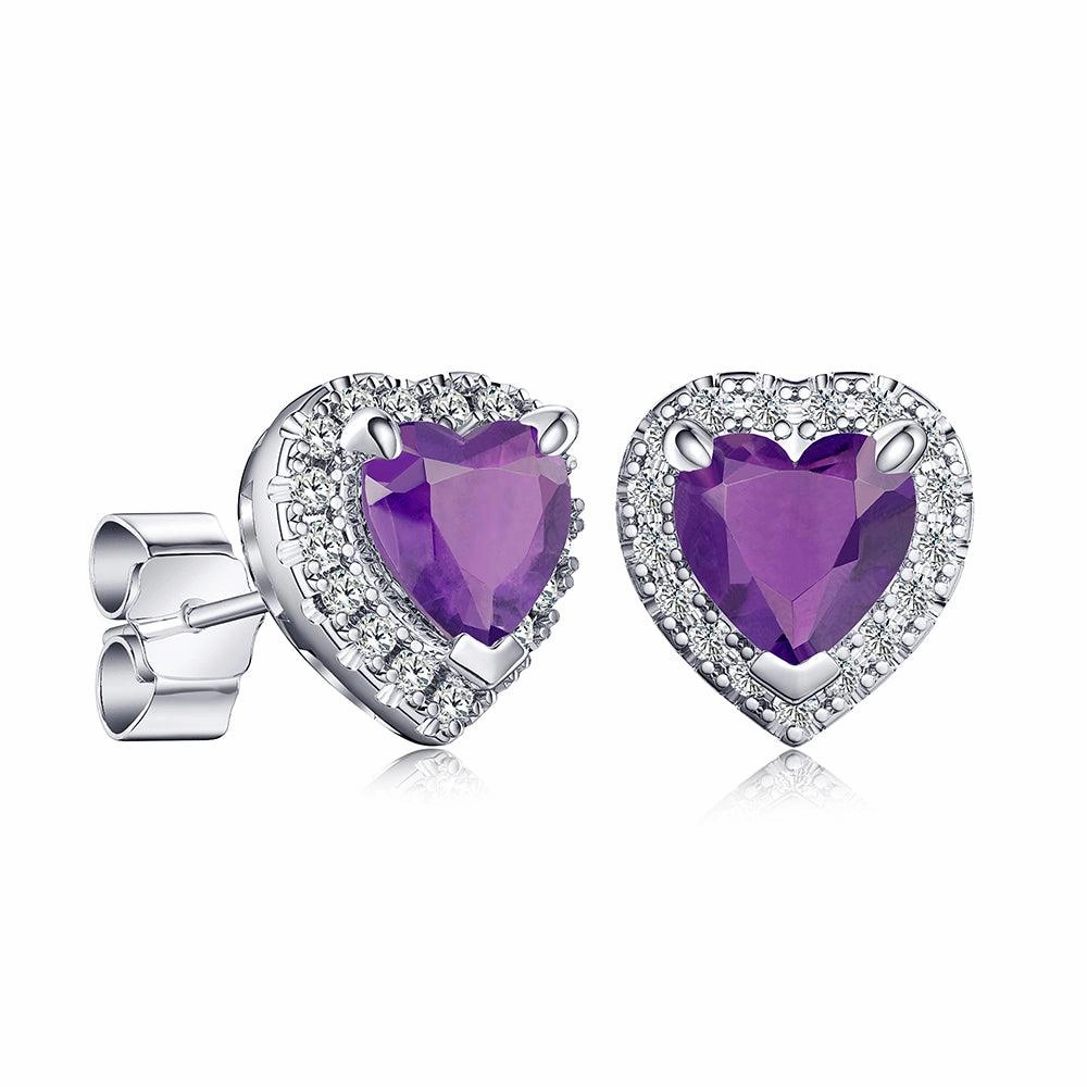 Stylish Style Daily Accent 1 CT. Heart Shaped Birthstone Stud Earrings with Halo
