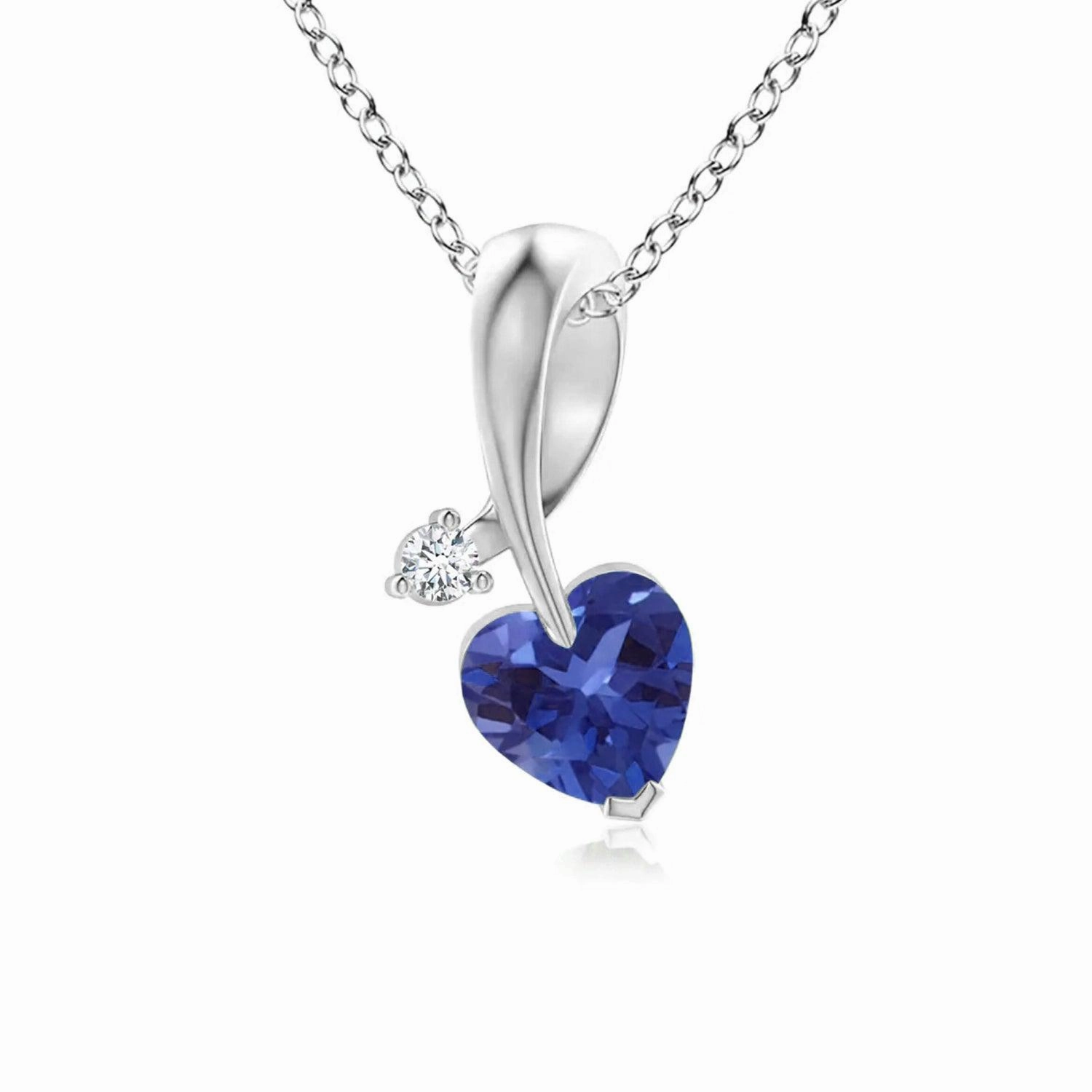 1 CT. Heart Shaped Sapphire Ribbon Pendant with Diamond Polished Accent Daily Highlight