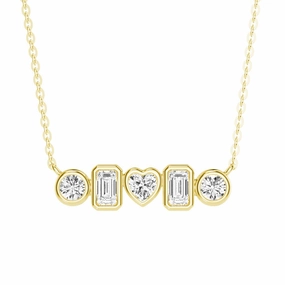 1 CT. Multi Shape Moissanite Bezel Five Stone Fashion Pendant Necklace Signature Detail