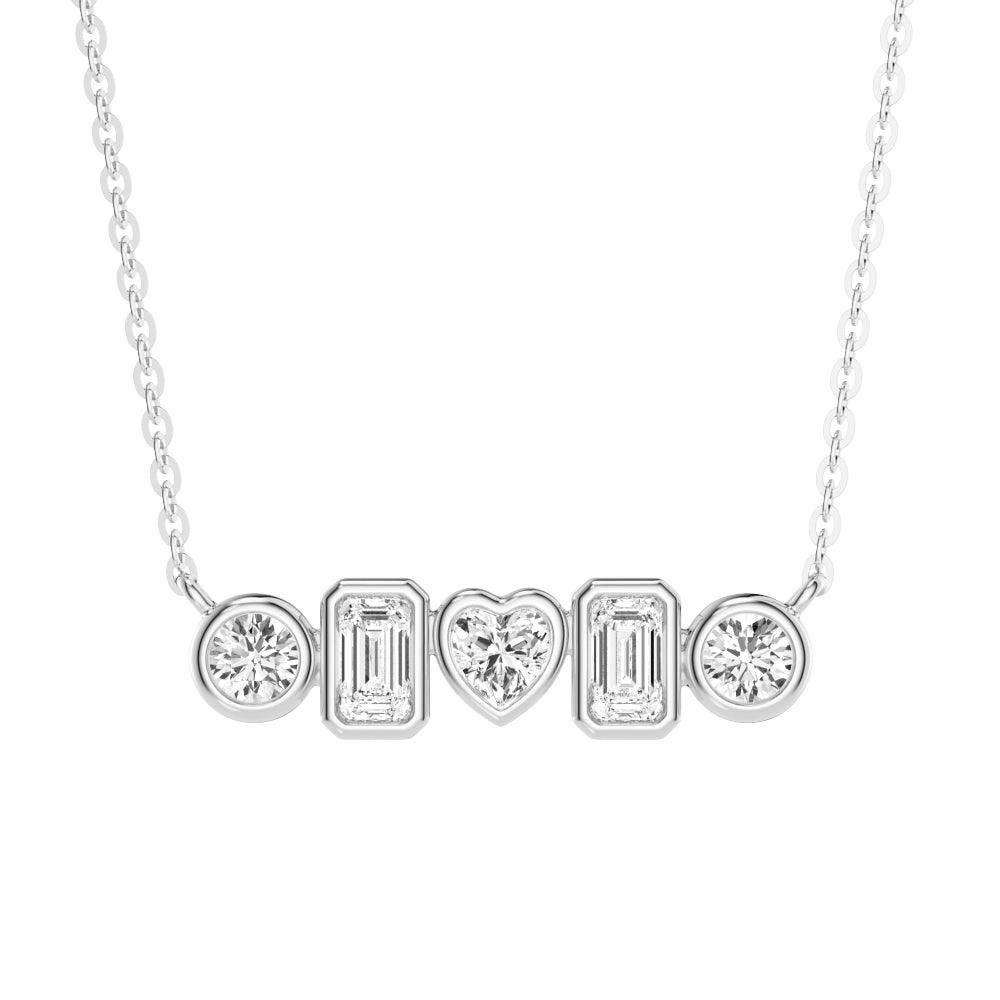 1 CT. Multi Shape Moissanite Bezel Five Stone Fashion Pendant Necklace Weekend Outfit Comfortable Gift