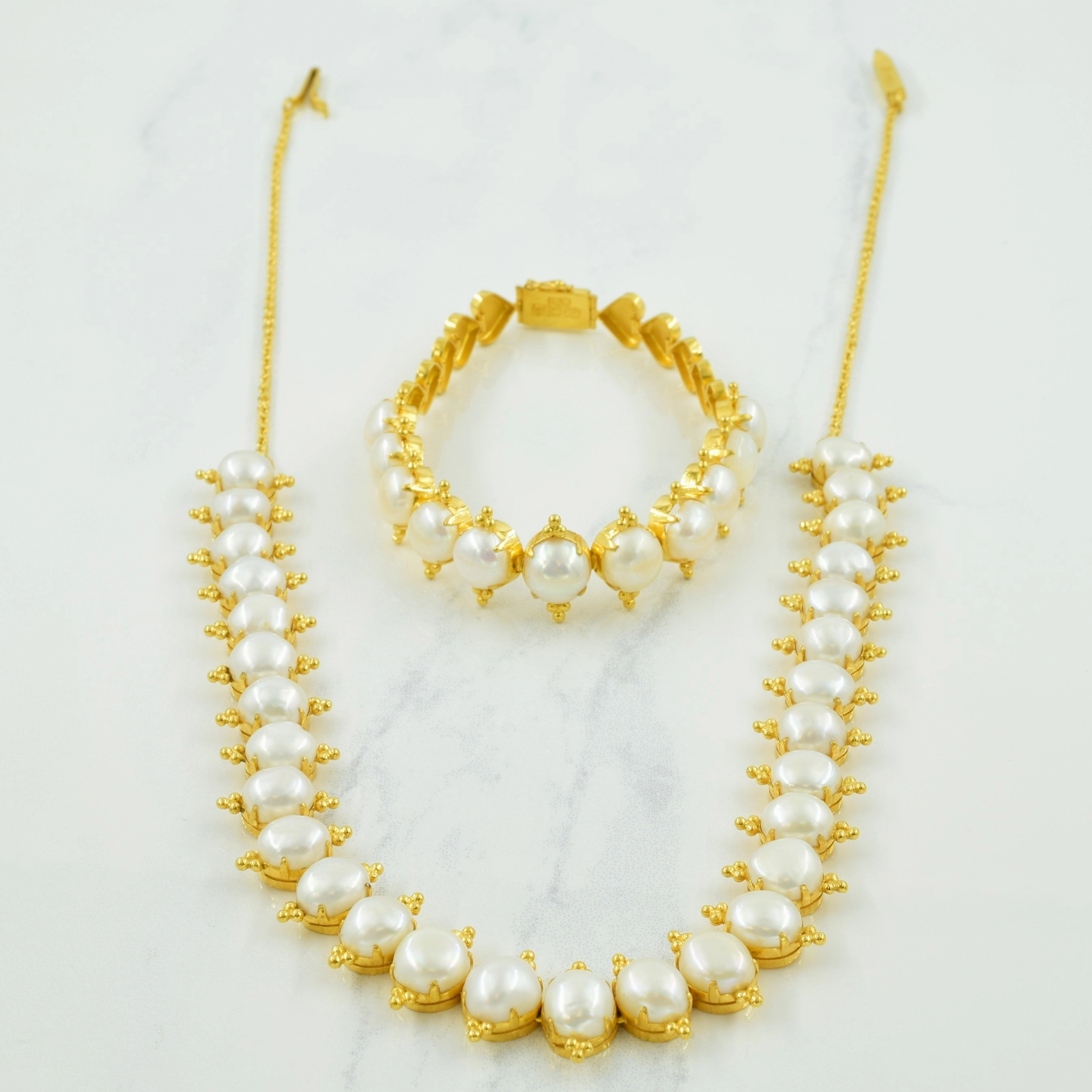 22k Pearl Necklace & Bracelet Set | 18" | 7" | Elegant Outfit