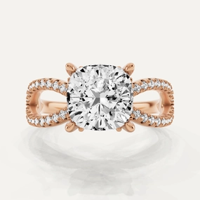 Perfect Sparkle 2 1/2 ctw Cushion Diamond Twist Shank Hidden Halo Engagement Ring