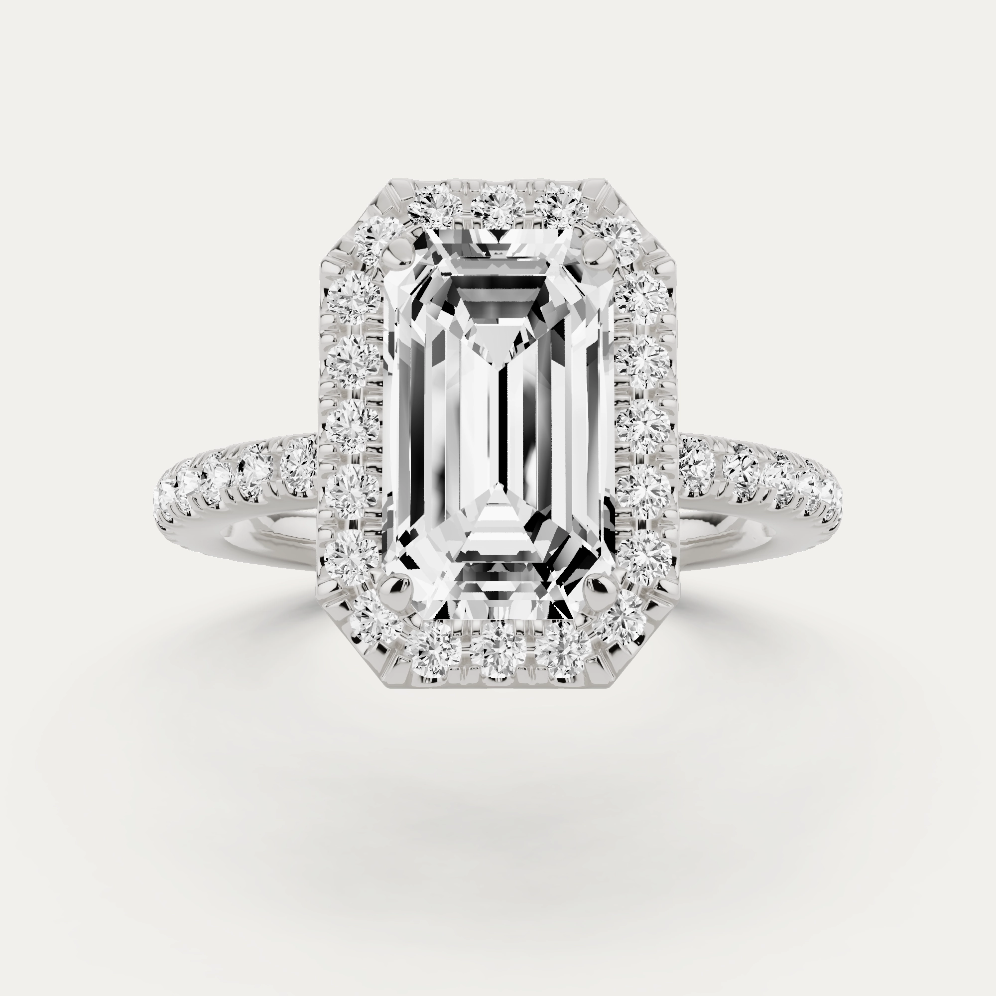 2 1/2 ctw Emerald Diamond Framed Side Stone Engagement Ring Special Accent Street Detail