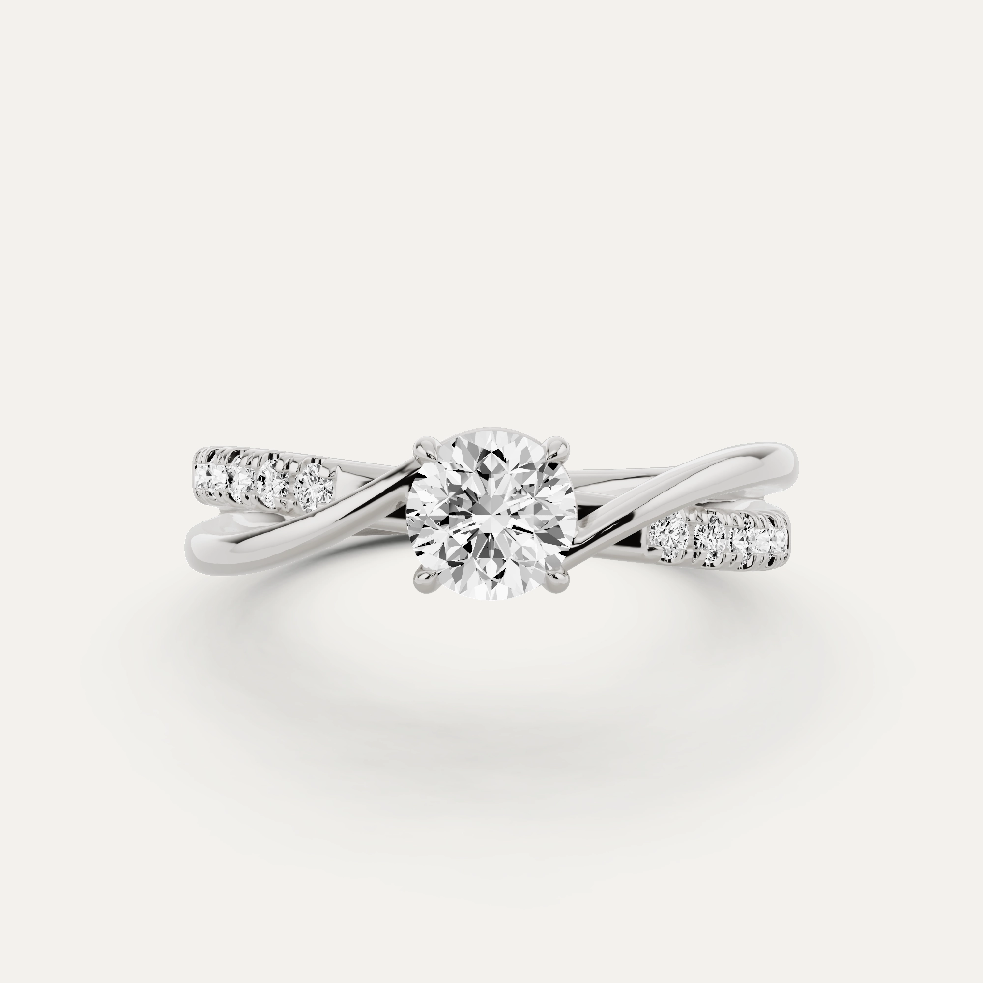 Soft feature 2/3 ctw Round Diamond Crossover Side Stone Engagement Ring