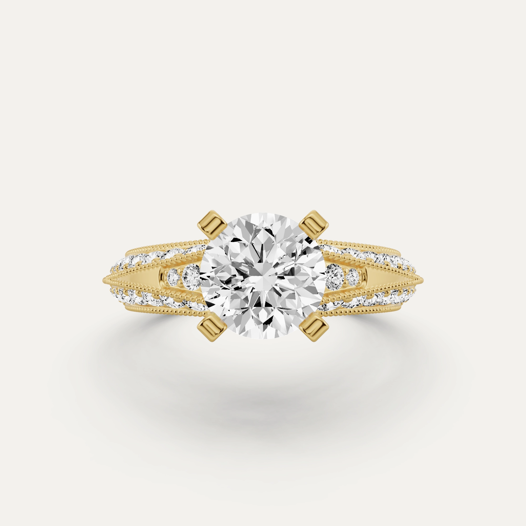 2 7/8 ctw Round Diamond Side Stone Engagement Ring Graceful Shape