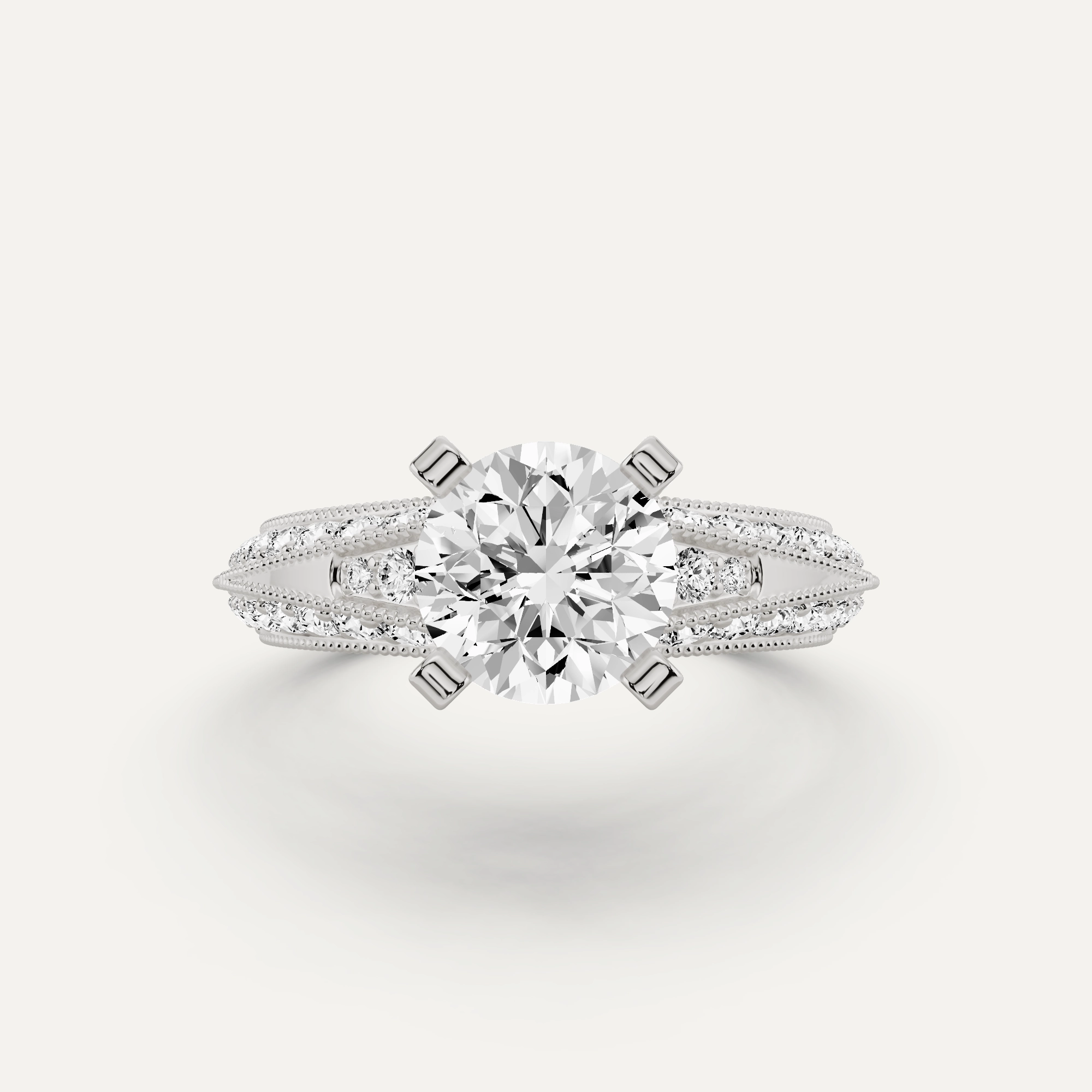 2 7/8 ctw Round Diamond Side Stone Engagement Ring Delicate Edge Vibrant Pieces