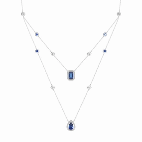 2.98 CT. Pear & Emerald Cut Sapphire Halo Layered Necklace Artistic Spirit Warm Accent