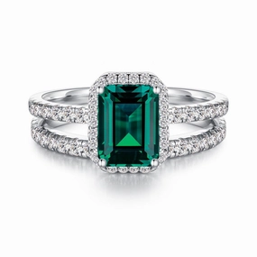 Soft Texture Celebration Accent 2 CT. Lab Grown Emerald Ring Set with Matching Wedding Band