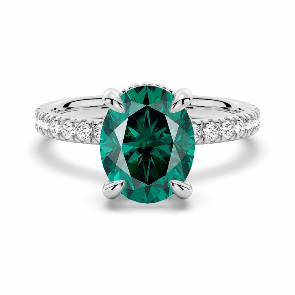 2 CT. Micropav?? Oval Green Moissanite Engagement Ring With Hidden Halo Gift Under 50