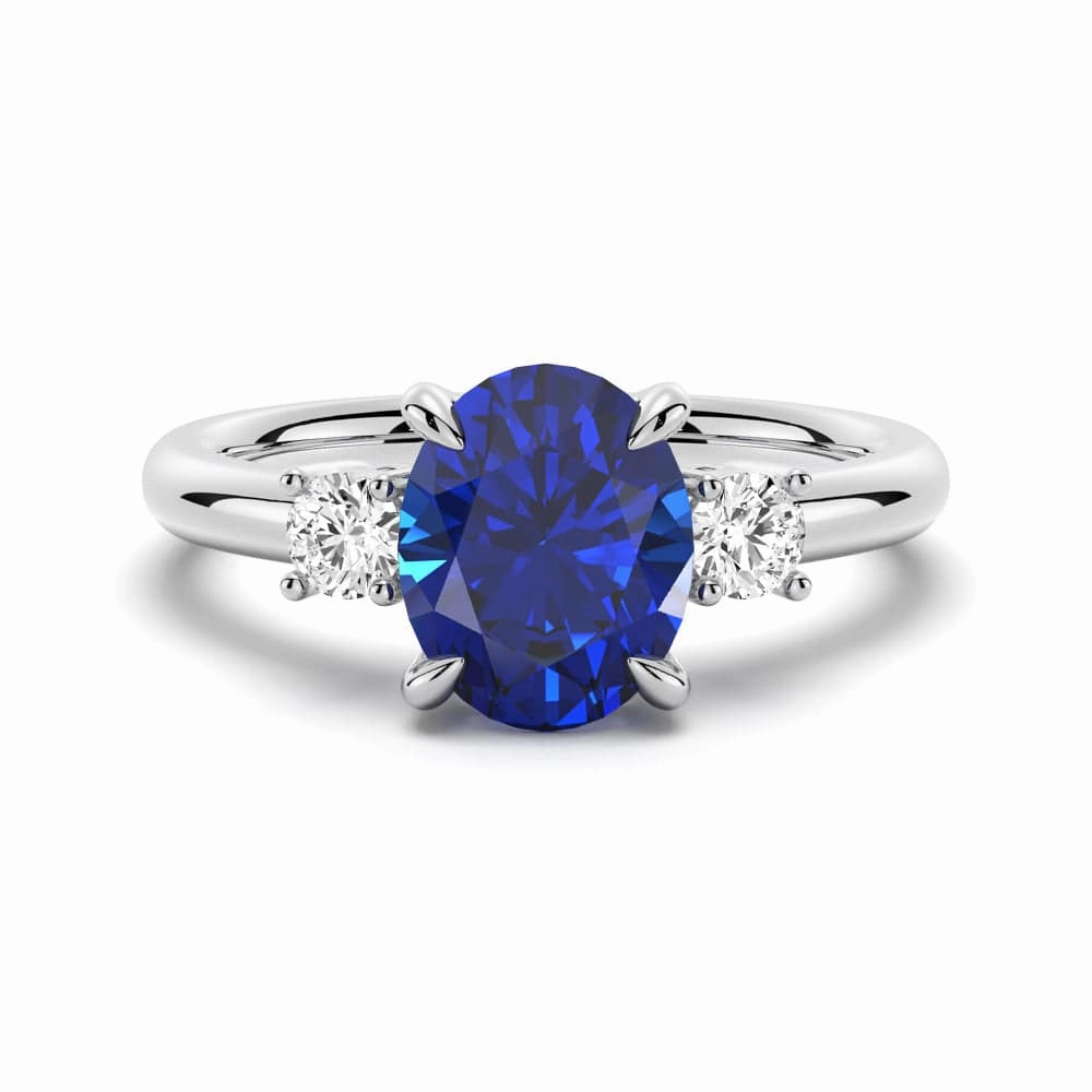 Luxury Decoration Eternal Object 2 CT. Oval Blue Sapphire and White Sapphire Three Stone Ring
