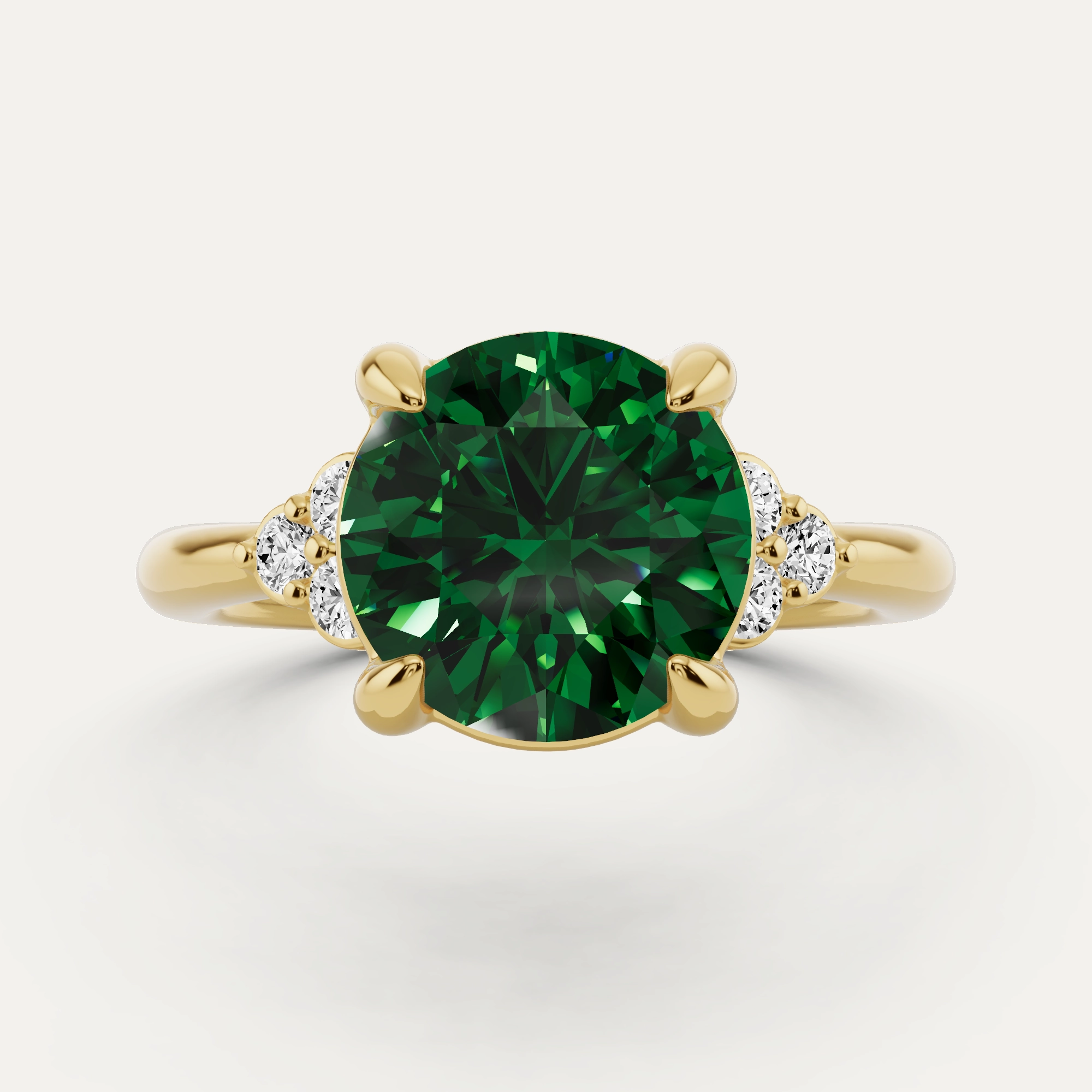 3 1/4 ctw Round Created Emerald Side Stone Engagement Ring Dazzling Look Celebration Ready