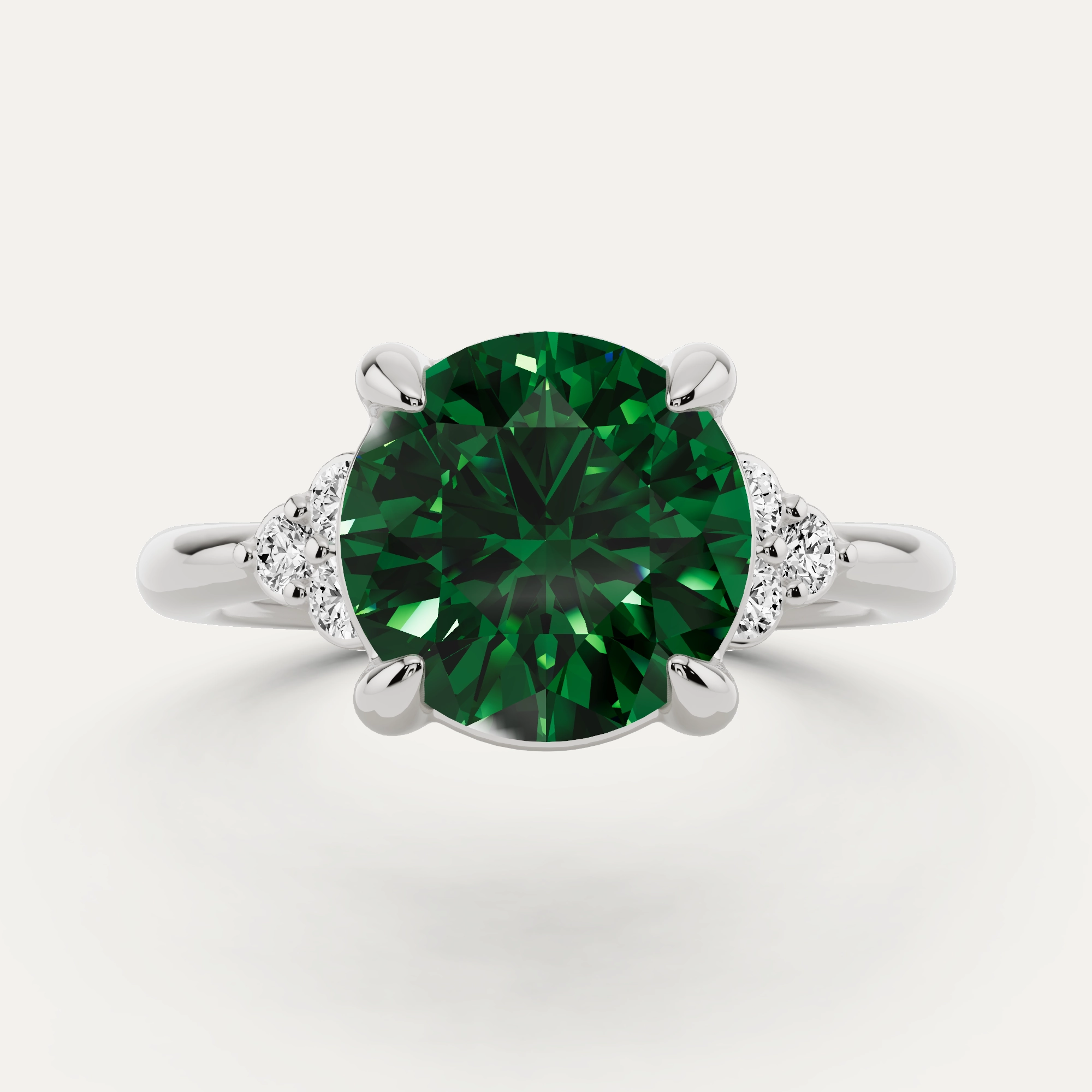 3 1/4 ctw Round Created Emerald Side Stone Engagement Ring Polished Contour