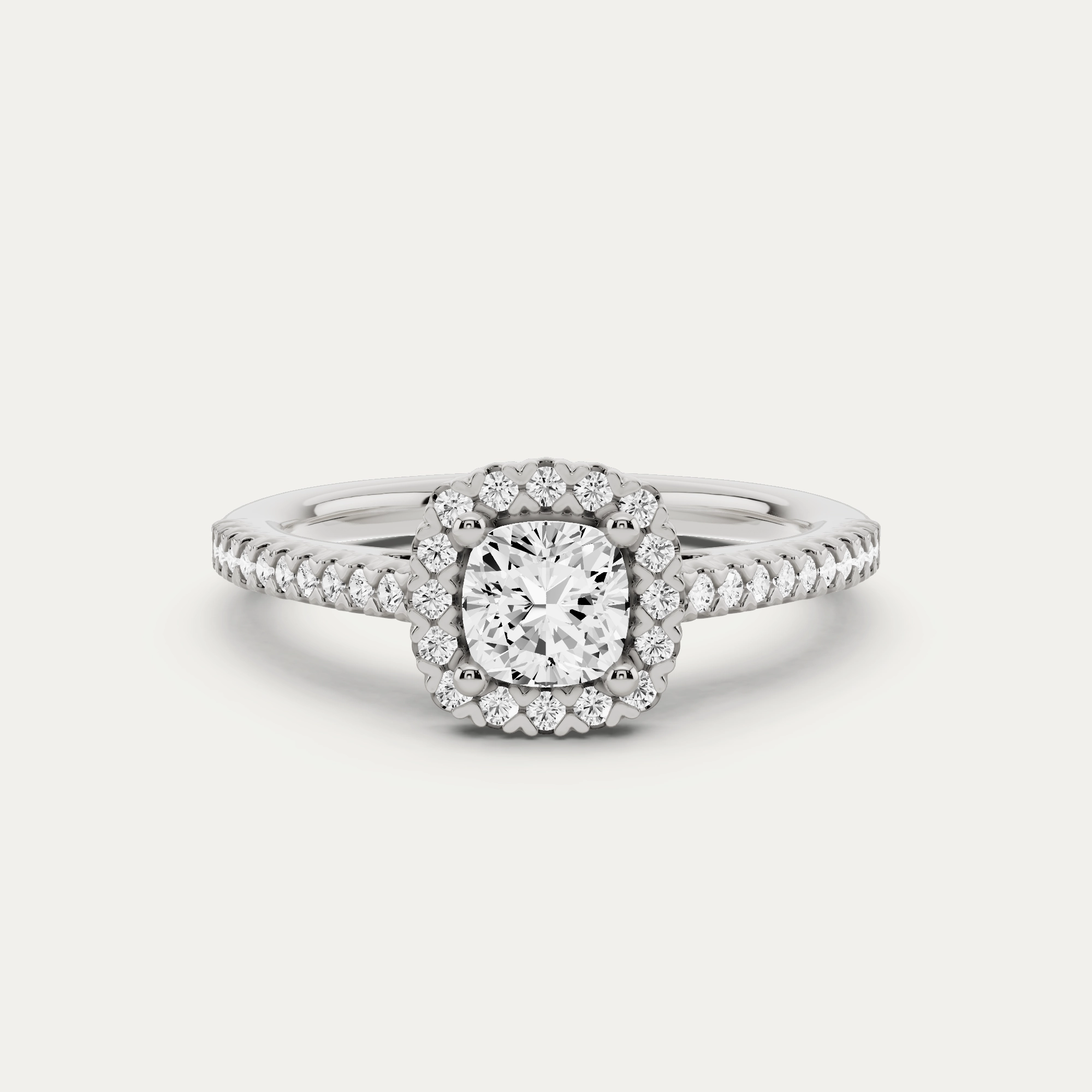 3/4 ctw Cushion Diamond Pave Halo Engagement Ring Brilliant Accent Muted Elegance