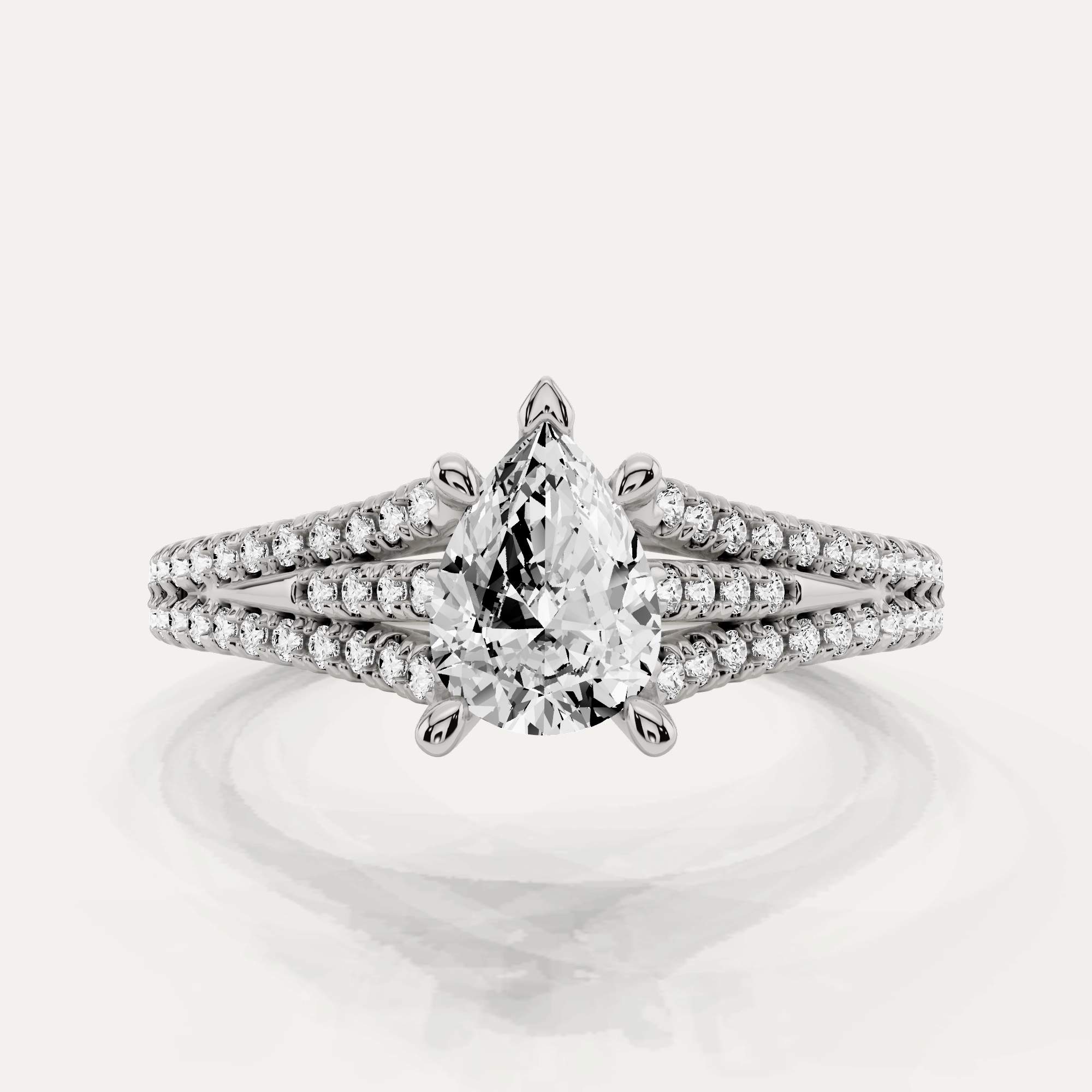 3/4 ctw Pear Diamond Split Shank Side Stone Engagement Ring Modern Glow