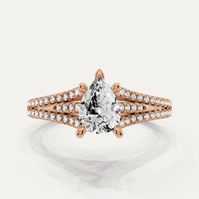 3/4 ctw Pear Diamond Split Shank Side Stone Engagement Ring Custom Jewelry Design