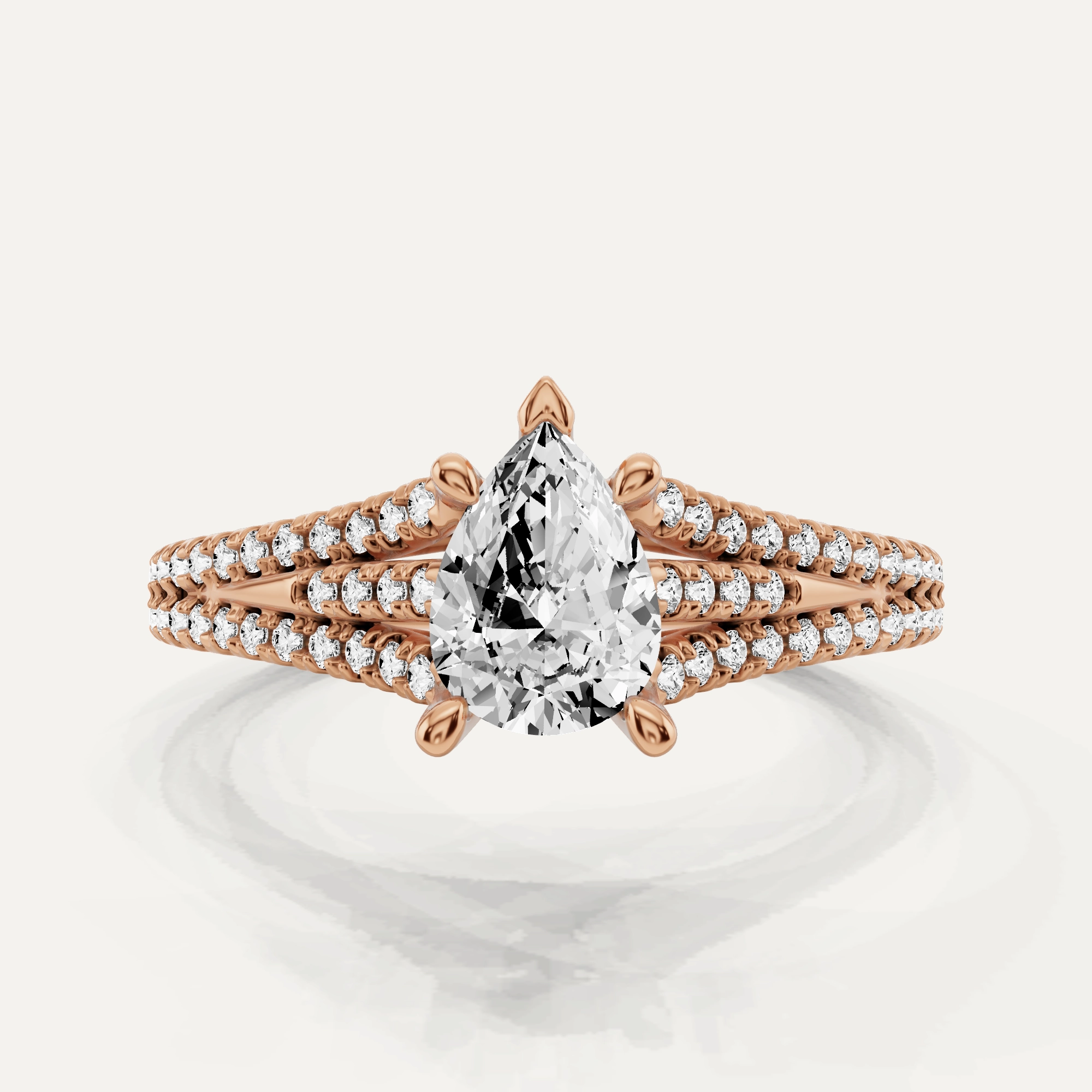 3/4 ctw Pear Diamond Split Shank Side Stone Engagement Ring Custom Jewelry Design