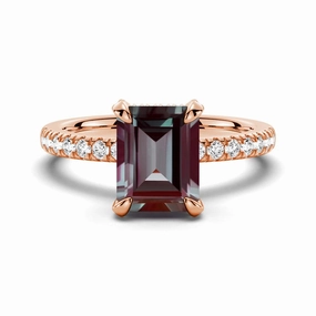 Creative Spark 3 CT. Emerald Cut Alexandrite Engagement Ring With Moissanite Hidden Halo