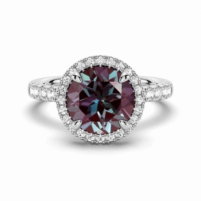 Glamorous Jewelry Unique Art 3 CT. Round Cut Alexandrite Engagement Ring With Moissanite Halo Pav??
