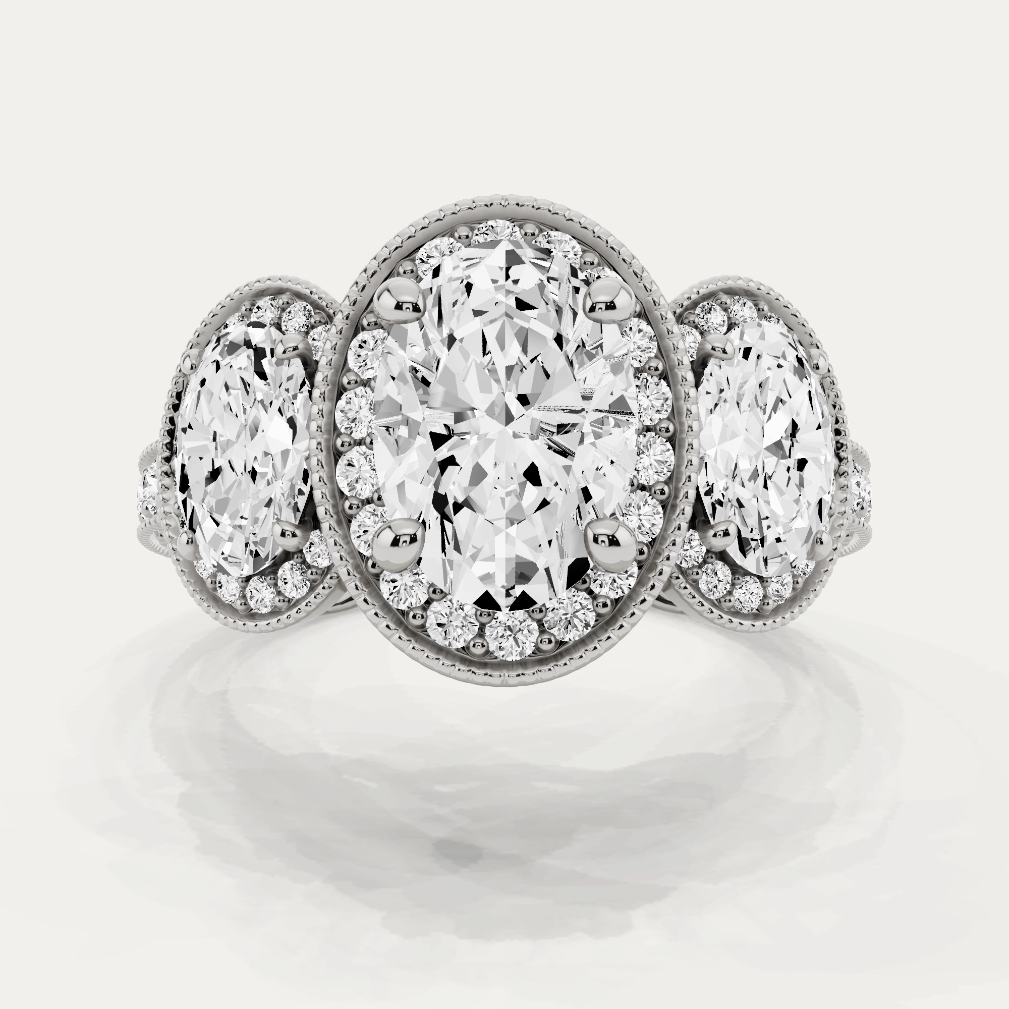 4 3/8 ctw Oval Diamond Side Stone Engagement Ring Impeccable Accent Fashionable Shine