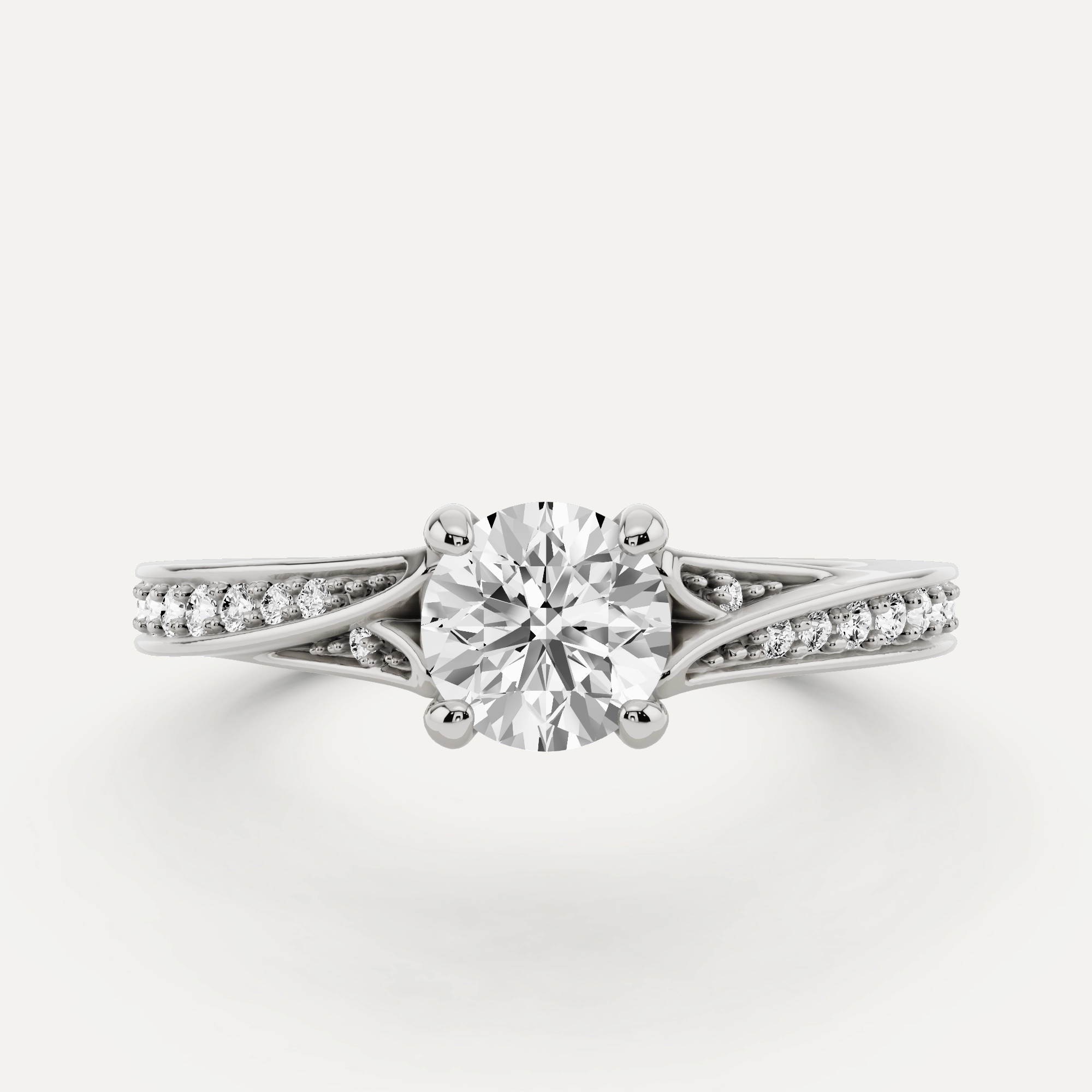 Intricate Work Quiet Grace 5/8 ctw Round Diamond Contemporary Split Shank Side Stone Engagement Ring