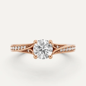 Classic Pairing 5/8 ctw Round Diamond Contemporary Split Shank Side Stone Engagement Ring