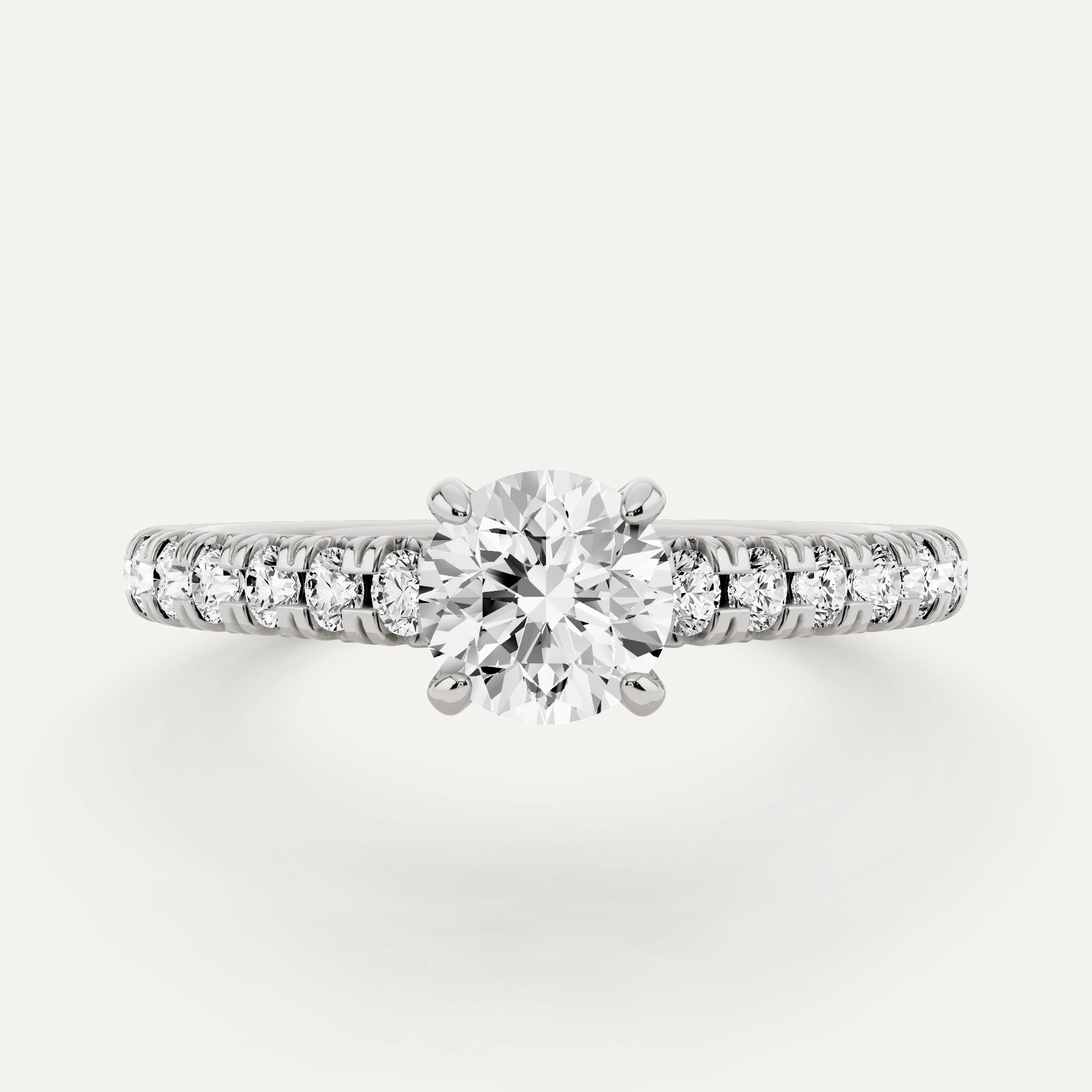 Occasion Wear 7/8 ctw Round Diamond French Pave Side Stone Engagement Ring