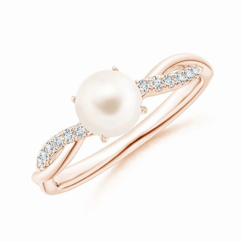 8mm Freshwater Cultured Pearl Twisted Band Shank Ring with Moissanite Pav?? Chic Choice