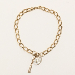9k Yellow Gold Heart Lock Bracelet | 7" | Soft Shadow Signature Look