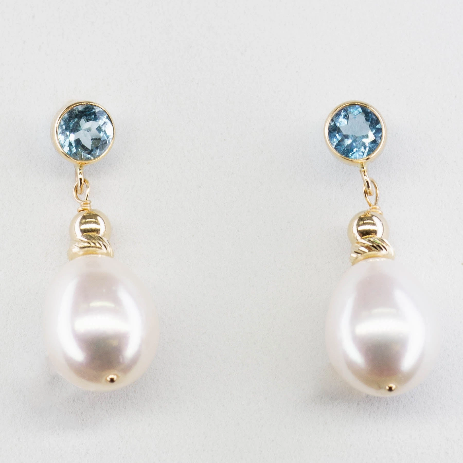 '100 Ways' Swiss Blue Topaz & Pearl Drop Earrings | 3.50ctw, 0.60ctw | Elegant Gem Sculpted Shape