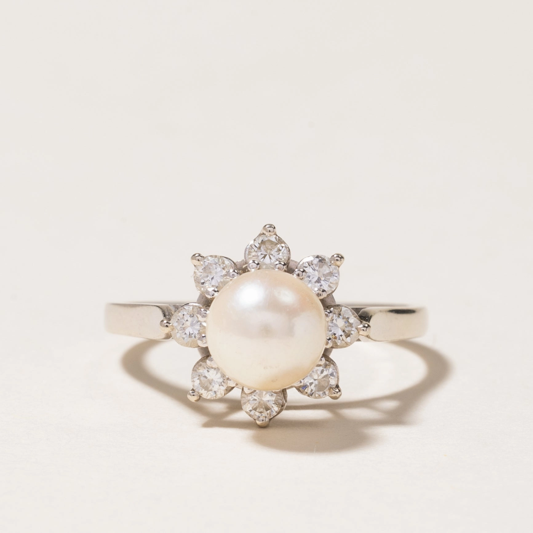 Artistic Creation 'Birks' Pearl & Diamond Petal Halo Ring | 6.60mm, 0.24ctw | SZ 6