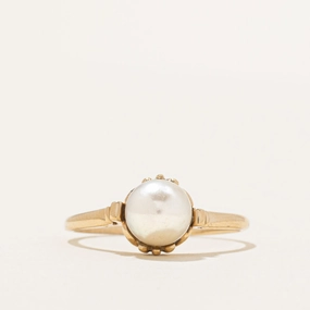 'Birks' Solitaire Pearl Ring | SZ 8.5 Bold Glow