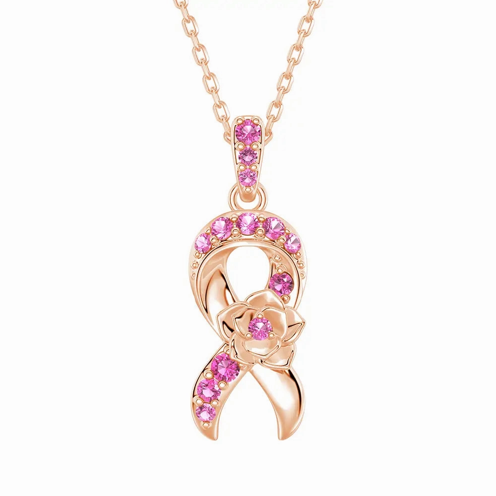 ??Blossom Of Hope?? Pink Ribbon Breast Cancer Awareness Necklace Versatile Design Evening Look