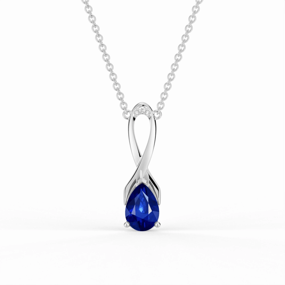 Bright Shine Date Gift "Blue For Pink" Sapphire Necklace With Ribbon
