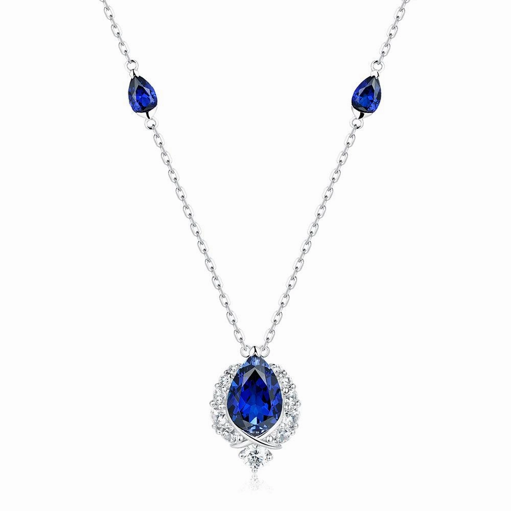 "ENDLESS BLUE" 5.41 Ctw. Pear Shaped Sapphire Necklace Soft Sparkle