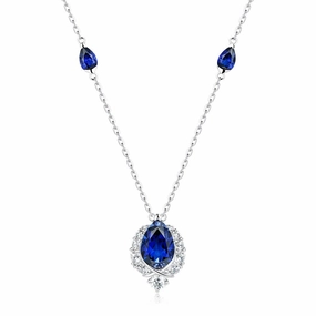 "ENDLESS BLUE" 5.41 Ctw. Pear Shaped Sapphire Necklace Brushed Item Exclusive Appeal